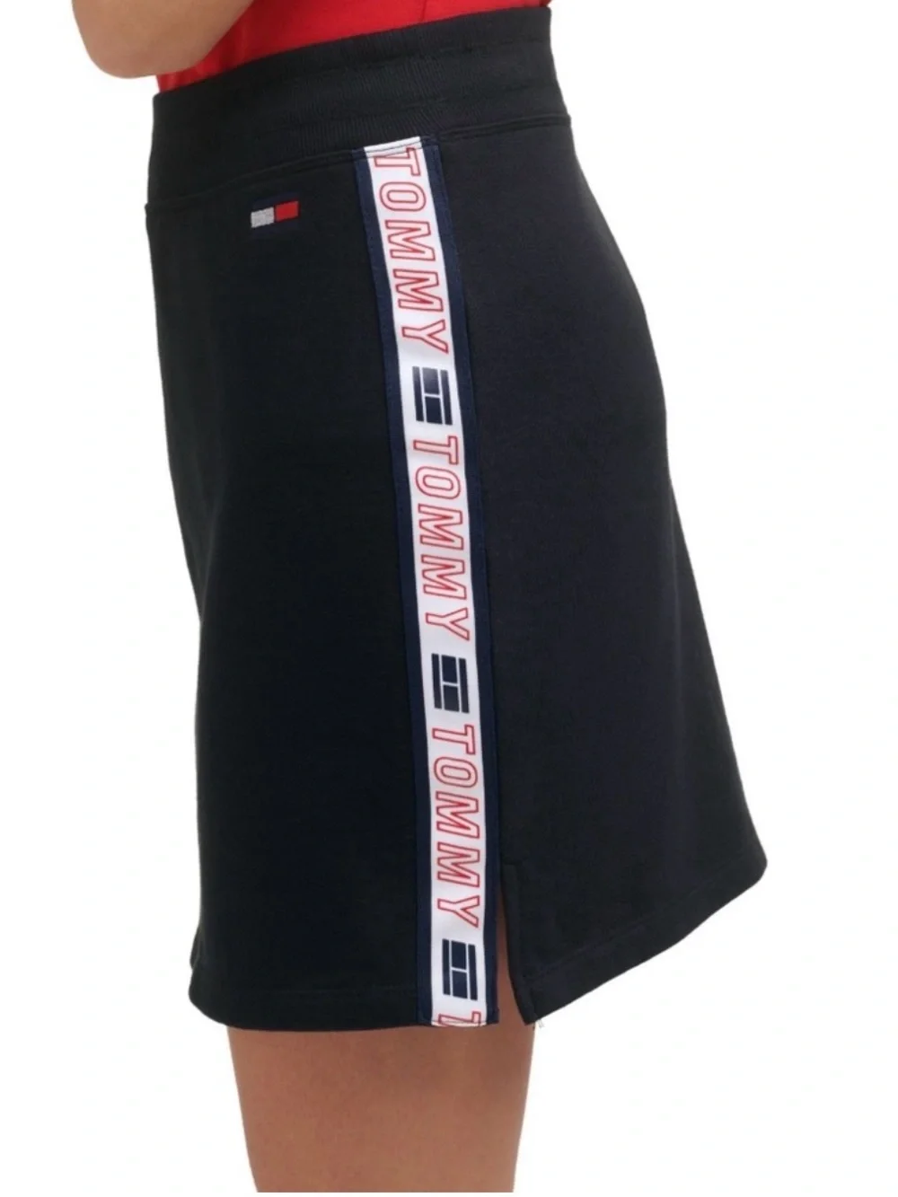 TOMMY HILFIGER Sport Logo Wordmark Skirt Black Sporty Athleisure Women’s Size L